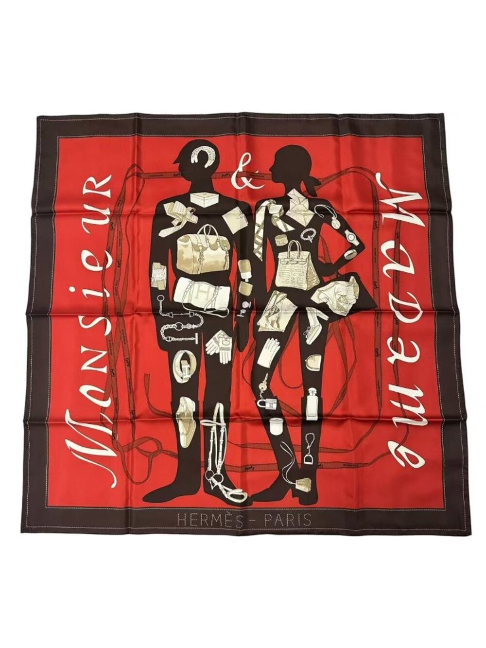 Hermes Scarf Carre 90 Silk Monsieur Et Madame & - Picture 2 of 8